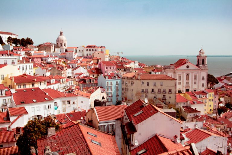 A student traveler's view of the cityscape of Lisbon, Portugal.