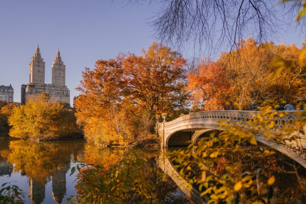 Students Fare top fall break destinations of a bridge and colorful changing leaves.