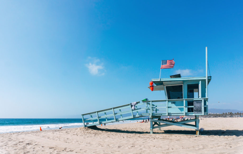 Featured in Barbie Film Locations by Students Fare Baywatch tower on a Venice beach in Los Angeles USA