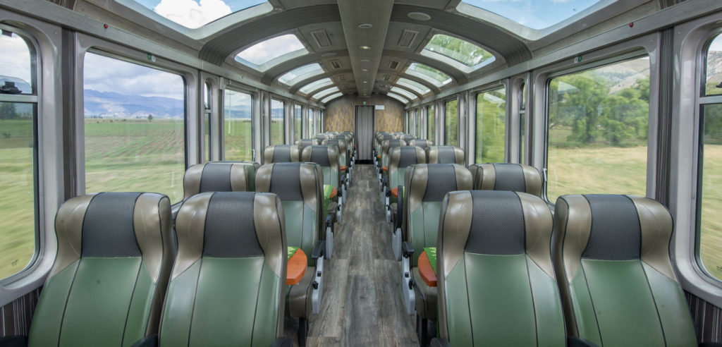 Featured in Student Friendly Train Travel by Students Fare, this image shows the interior cabin of the Peru rail train.