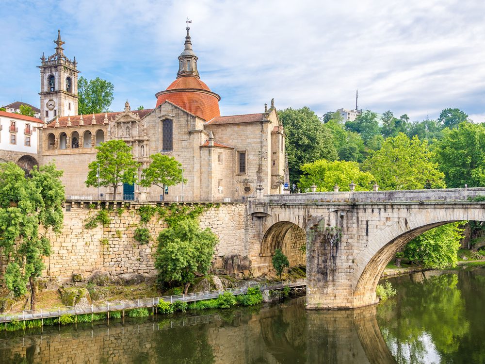 View at the church of Sao Domingos and monastery Sao Goncalo in Amarante - Portugal.