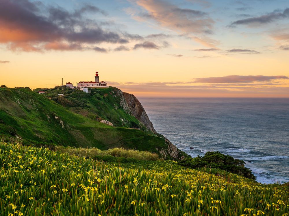 View of the Cabo da Roca lighthouse Sintra Portugal Cape Cabo.