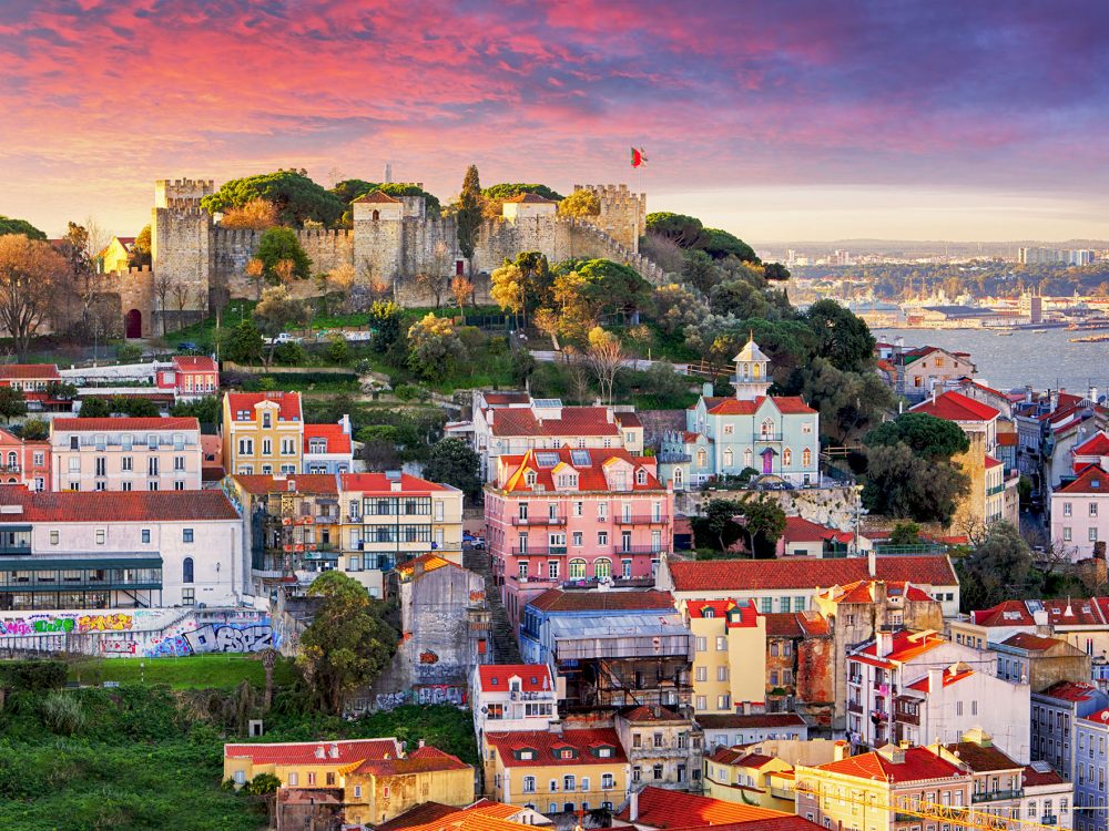 Lisbon, Portugal skyline with Sao Jorge Castle.