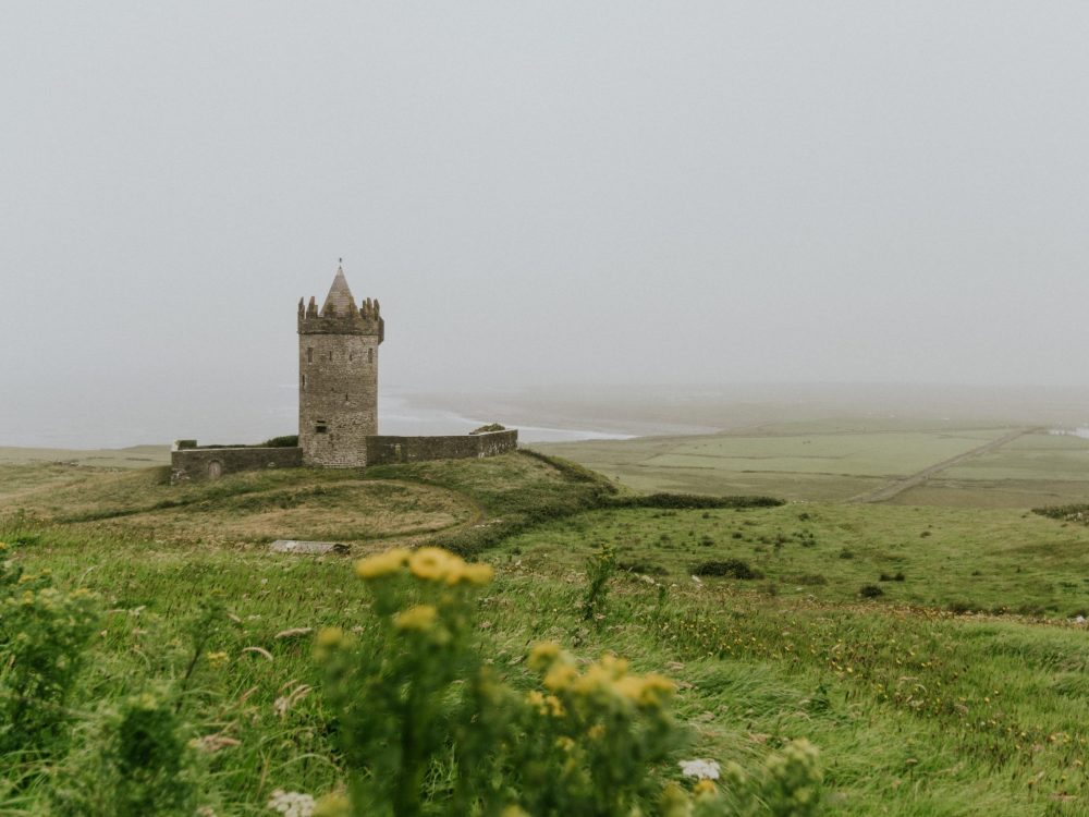 The scenic view of the Doonagore Castle tour in County Clare, Ireland.