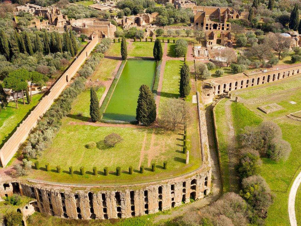 Aerial view of the Pecile in Hadrians Villa Villa Adriana is a